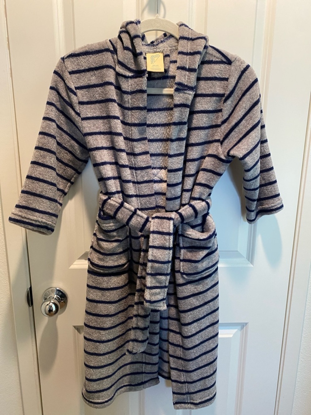 EUC Striped Hooded Bath Robe - Grey & Navy
